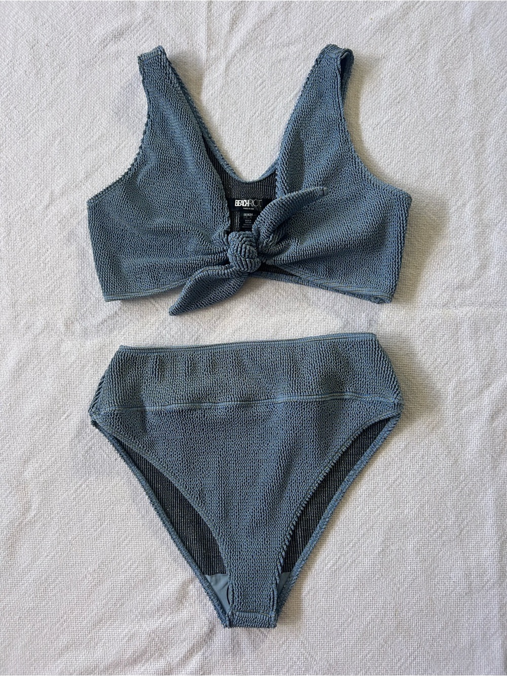 Beach Riot Slate Blue Textured Tie-Front Bikini Set